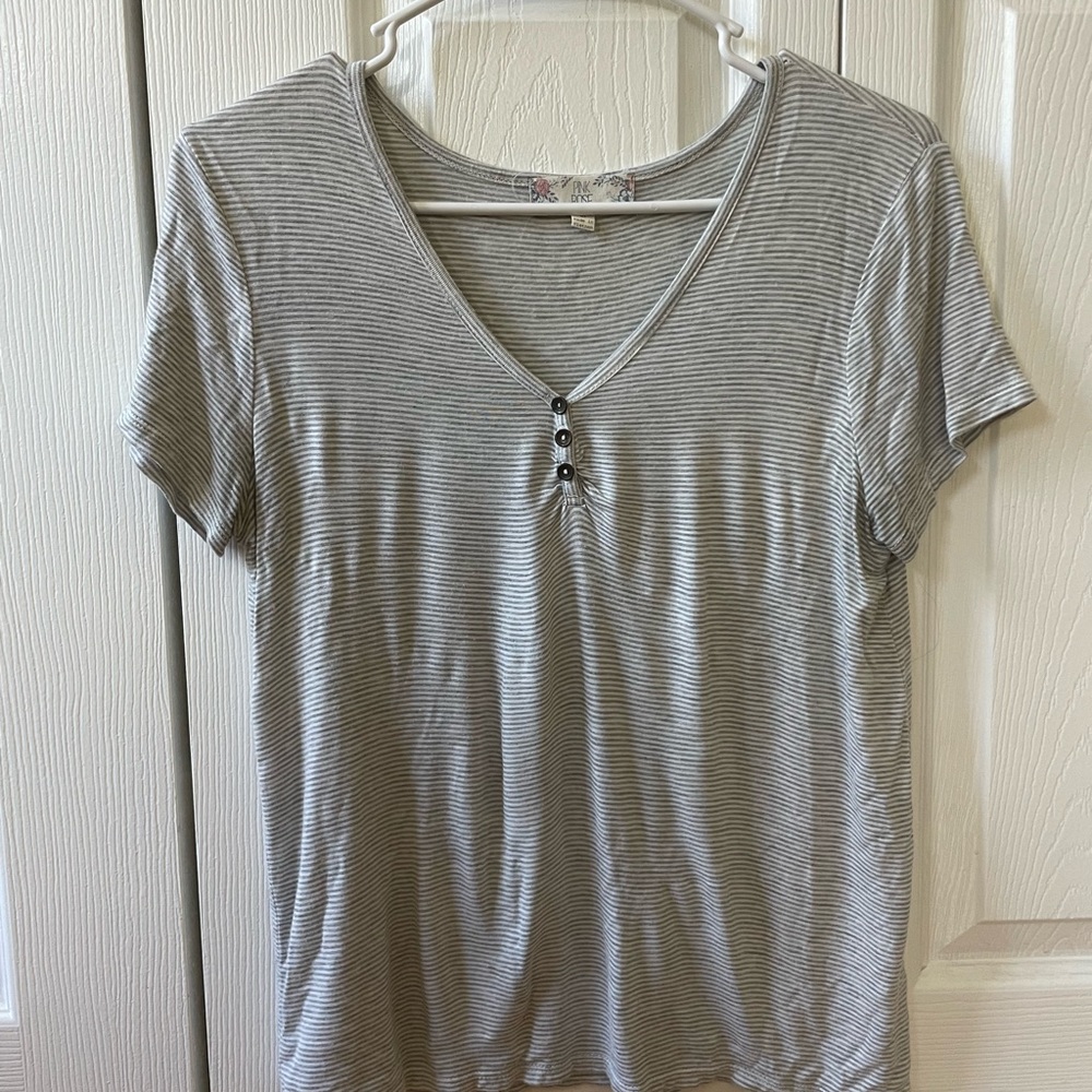 Gray Striped V-Neck Women's Top